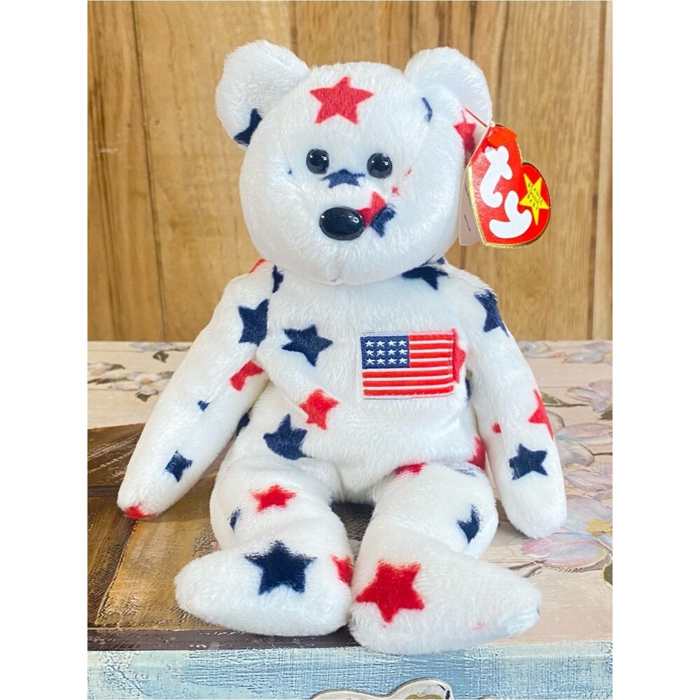 Ty Beanie Babies 1998 Glory Plush Bear Red White Blue w Tag Errors Collectible
